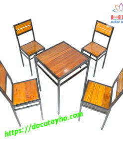 Bộ Bàn Ghế Cafe Khung Sắt Mặt Gỗ Đẹp, Giá Rẻ