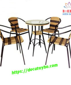 Bộ Bàn Ghế Cafe Nhựa Giả Mây Tay Đơn 2