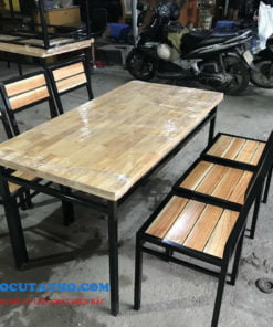 Bộ bàn ghế chân sắt mặt gỗ