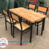 Bộ Bàn Ghế Chân Sắt Mặt Gỗ Ghế Liền Mặt