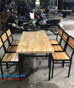 Bộ bàn ghế chân sắt mặt gỗ