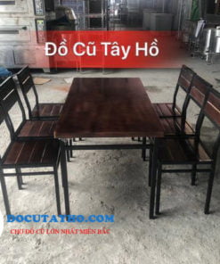 Bộ Bàn Ghế Chân Sắt Mặt Gỗ Đen
