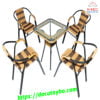 Bộ Bàn Ghế Cafe Nhựa Giả Mây Tay Kép